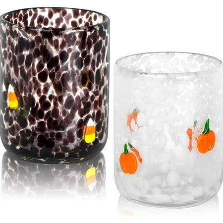 ACDANC 2026 NewNew Halloween Icon Juice Glasses Two-Color Hand Blown Coffee Cocktail Ghost Cups 14Oz Stemless Drinking Cute Glasses Set for Halloween 