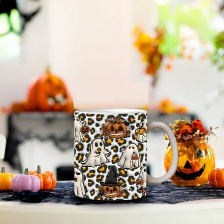 ACDANC 2026 New Fall Pumpkin Coffee Cup with Ghost 2D Halloween Coffee Mug Halloween Ceramic Coffee Mug Halloween Tumbler Cup Best Gifts for Birthday 