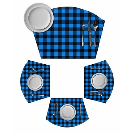 Black Blue Plaid Round Placemats Set of 6  Country Buffalo Checked Gingham Placemats for Round Dining Table Shape Wedge Placemats for Outdoor Indoor W