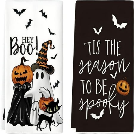 AUQ 2026 New Ghost Pumpkins Bats Cat Hey Boo Halloween Kitchen Towels Dish Towels for Kitchen  Dining  Hand  Guest 18X26  Seasonal Decoration Hand Tow