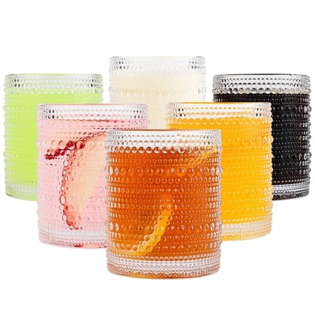Vintage Glassware Drinking Glasses Set of 6 12 Oz Hobnail Glass Cups Embossed Green Water Tumbler for Beer Cocktail Whiskey Juice and Various Mixed Dr