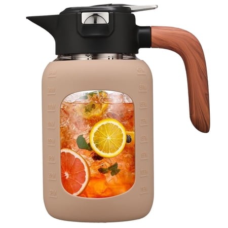 64 Oz Glass Pitcher with Lid and Handle Carafe/jug for Hot/cold Water Large Iced Tea Coffee Juice Homemade Beverage