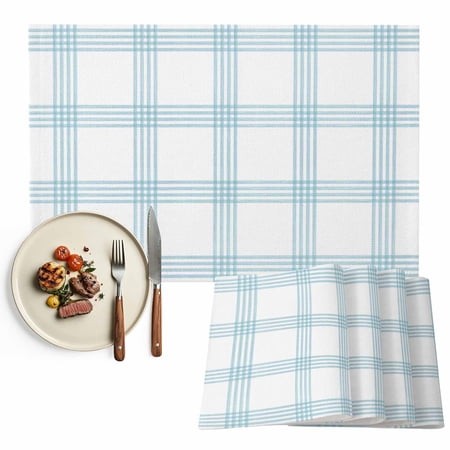 Placemats Set of 6  Blue Stripes Place Mats Striped Buffalo Checked Plaid Tablemats Washable Placemat Table Decoration for Kitchen Table Dinner Party 