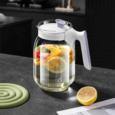 Removable Infuser 64 Oz Large Capacity Glass Water Pitcher with Lid Cold Brew Tea Bottle Chilled Water Dispenser for Refrigerator Juice Jug with Stain