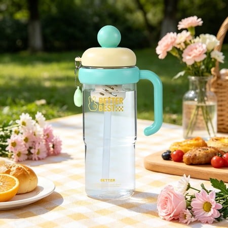 Kieccall Large Handle Straw Cup  Plastic Daily Mug 40.6 Fl Oz High Appearance Design for Home Fruit Juice Mixed Drink Use