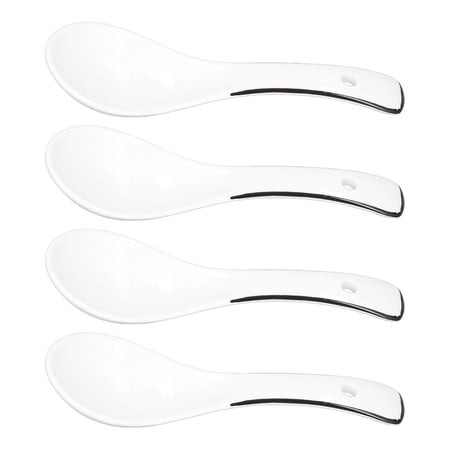 NFTIGB 4 Pieces White Ceramic Spoon Set with Elegant Black Lines  Premium Dessert Scoop for Ice Cream  Coffee and Tea  Durable Kitchen Tableware Spoon