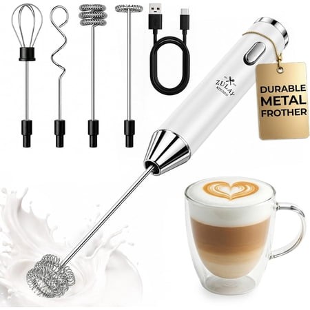 Rechargeable Milk Frother Handheld - Frother Wand  Drink Mixer  Electric Whisk Frother  for Cappuccinos  Matcha & Protein Powder - Ultra Metal 3 Whisk