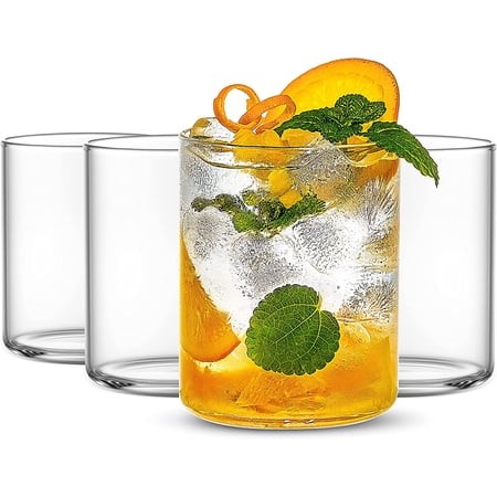 Thin Whiskey Glasses 15 Oz Premium Water Glasses Set of 4 Clear Glass Cups for Water  Juice  Beer  Drinks  and Cocktails and Mixed Drinks (15 OZ)