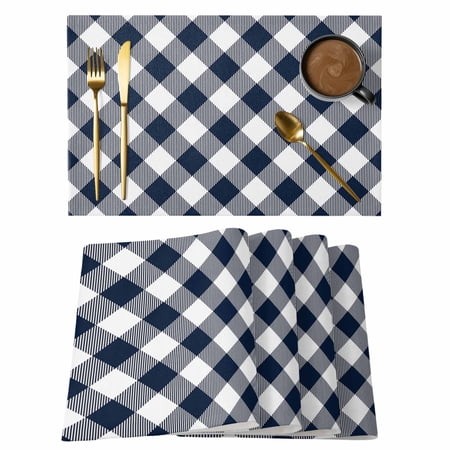 Table Placemats Set of 6 Farmhouse Dark Blue Checker Non-Slip Kitchen Dining Tables Place Mat Pastoral Diamond Buffalo Plaid Washable Table Mats for H