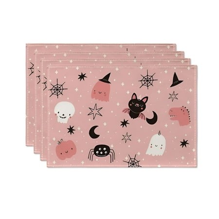 ARLAJO 2026 New 4 Pack Halloween Plastic Placemats Halloween Pumpkin Spider Ghost Table Mats Assorted Halloween Party Table Decorations for Home Kitch