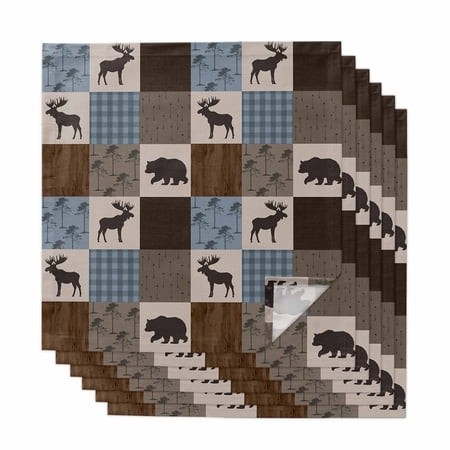 Blue Checkered Cabin Cloth Napkins  Farmhouse Forest Brown Buffalo Plaid Washable and Reusable Dinner Napkins Set of 6  Table Napkin for Kitchen Party
