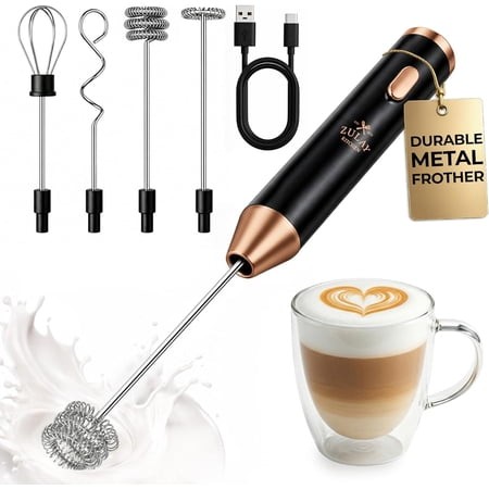 Rechargeable Milk Frother Handheld - Frother Wand  Drink Mixer  Electric Whisk Frother  for Cappuccinos  Matcha & Protein Powder - Ultra Metal 3 Whisk