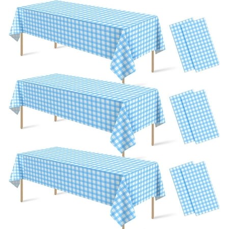 6 Pcs Light Blue Gingham Tablecloth Decorations  Disposable Plastic Blue Checkered Tablecloth Buffalo Plaid Table Cover for Outdoor Picnic  Kitchen  H