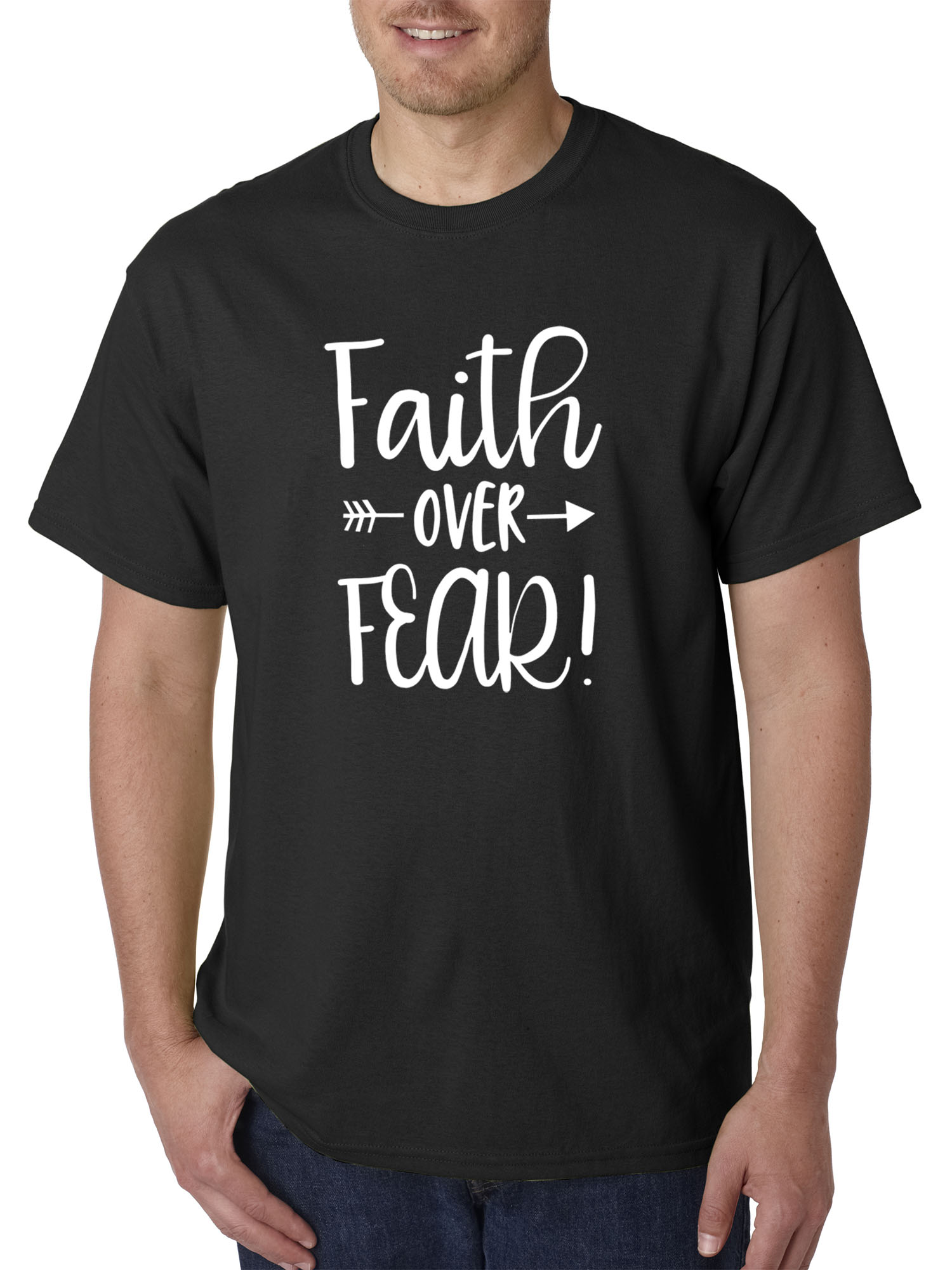 Trendy USA 1253 - Unisex T-Shirt Faith Over Fear Script Medium Black