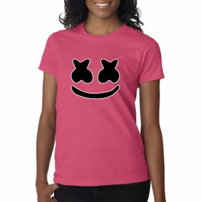 Trendy USA 1136 - Women's T-Shirt Marshmello DJ Smiley Face Medium Heliconia