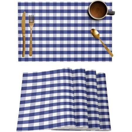 Rustic Navy Blue White Buffalo Check Plaid Pattern Placemats Set of 6  Farmhouse Heat Resistant Washable Table Place Mats Cotton Table Linens Party Ho