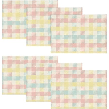 Blue Pink Yellow Buffalo Plaid Placemats Set of 6  12x18 Inch Seasonal Easter Table Mats for Party Kitchen Dining Decoration