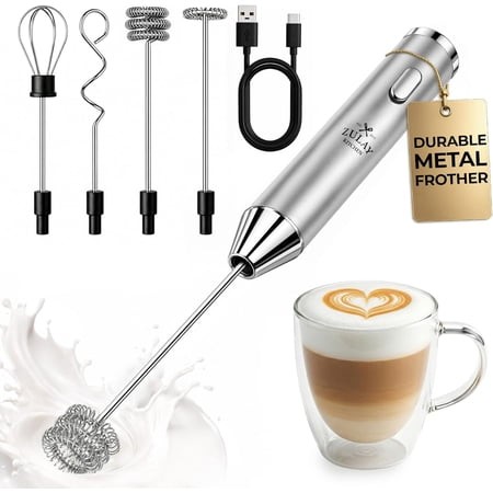 Rechargeable Milk Frother Handheld - Frother Wand  Drink Mixer  Electric Whisk Frother  for Cappuccinos  Matcha & Protein Powder - Ultra Metal 3 Whisk