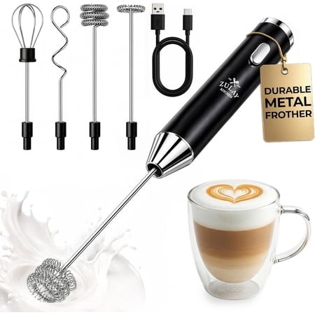 Rechargeable Milk Frother Handheld - Frother Wand  Drink Mixer  Electric Whisk Frother  for Cappuccinos  Matcha & Protein Powder - Ultra Metal 3 Whisk