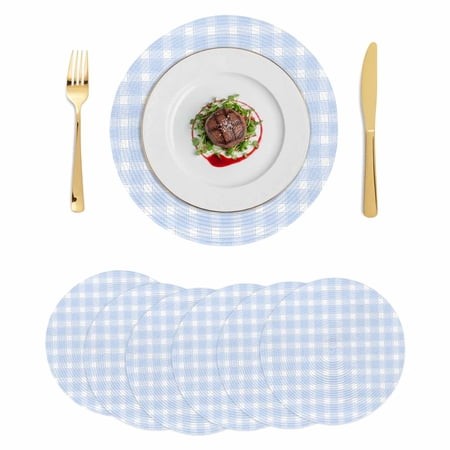 Blue Checkered Round Placemats Set of 6 Farmhouse Plaid Buffalo Elegant Place Mats Indoor Woven Table Mats Washable Heat-Resistance Braided Dining Tab