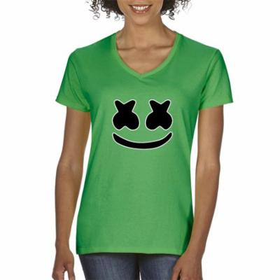 Trendy USA 1136 - Women's V-Neck T-Shirt Marshmello DJ Smiley Face Large Kelly Green