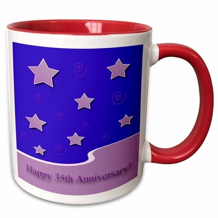 Happy 35th Anniversary  Lavender Stars on Purple  Employee Anniversary 15oz Two-Tone Red Mug Mug-34312-10
