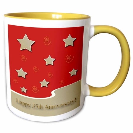 Happy 35th Anniversary  Gold Stars on Red  Employee 15oz Two-Tone Yellow Mug Mug-34311-13