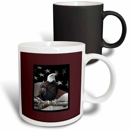 3drose  Bald Eagle on Log with American Flag  11oz Magic Transforming Mug