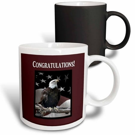 3drose  Bald Eagle on Log with American Flag  Congratulations  11oz Magic Transforming Mug