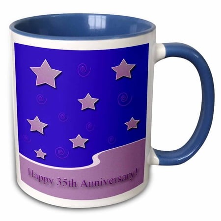 Happy 35th Anniversary  Lavender Stars on Purple  Employee Anniversary 15oz Two-Tone Blue Mug Mug-34312-11