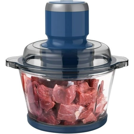 Food Processor Electric Food Chopper with 7-Cup (1.7L) Glass Bowl  4 Bi-Level Blades for Chopping Grinding Mincing Whisking Meal Prep 300W Blue