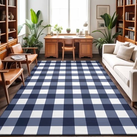 Large Area Rugs 9 X12   Navy Blue Check Carpet Runner Indoor Outdoor Rugs Home Decor Aesthetic  Farmhouse Buffalo Plaid Blue Non Slip Mats Washable Ac