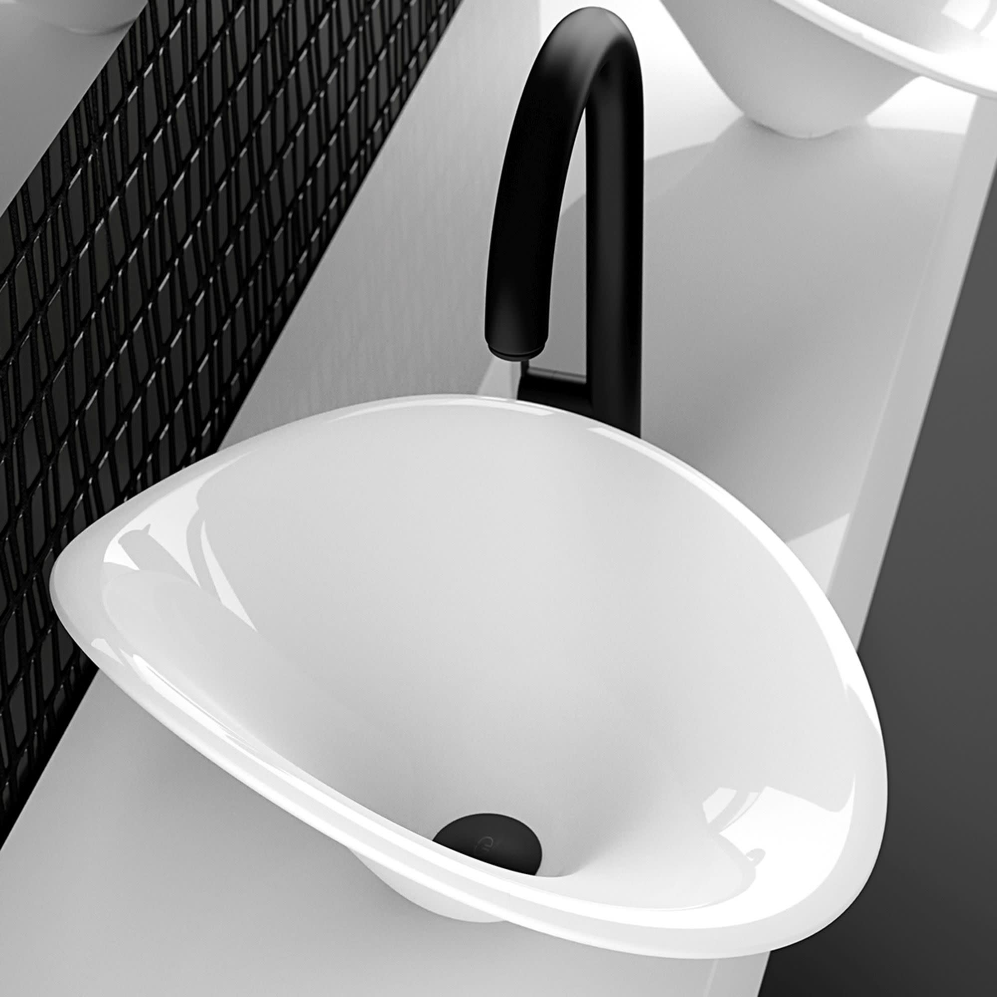 WS Bath Collections FLOwer Paths of Water 18-1/8 Circular Glass Vessel Bathroom Sink Glossy White