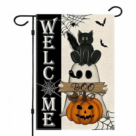 AUQ 2026 New Halloween Outdoor Flag Halloween Flag Decor Halloween Garden Flag Scary Decor | Indoor Ghost Pumpkin Banner Outdoor Yard Ornament Flag