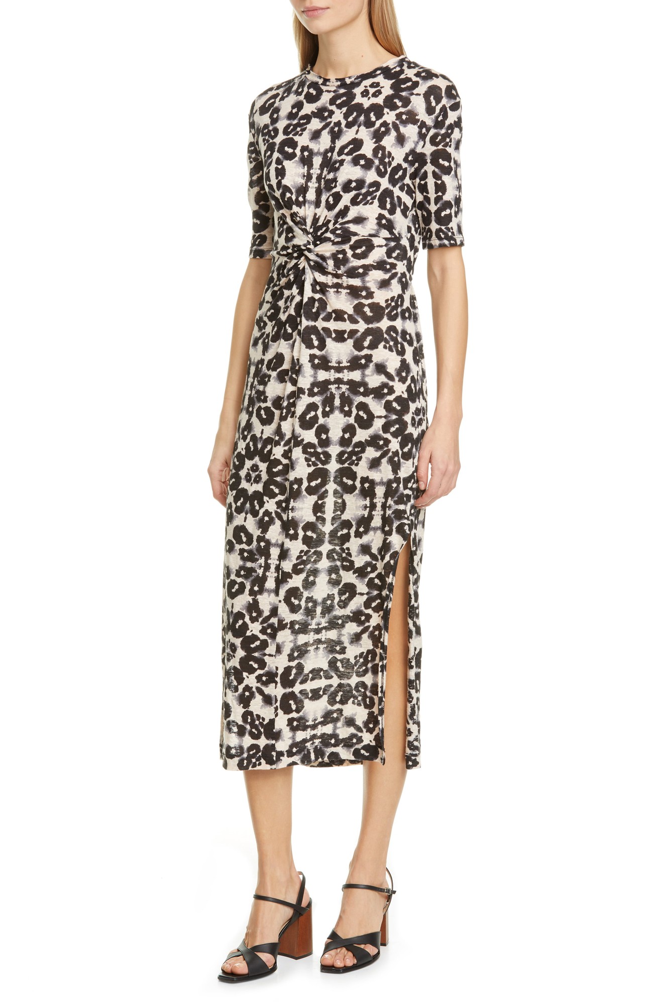 Rebecca Taylor Women's Dress Black Size Large L Shift Leopard Linen MIDI 7263-0683-P - L