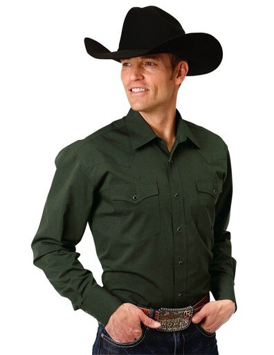 Roper Western Shirt Mens L/S Solid Snap 03-001-0765-0170 GR