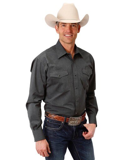 Roper Western Shirt Mens L/S Solid Snap 03-001-0765-0703 GY