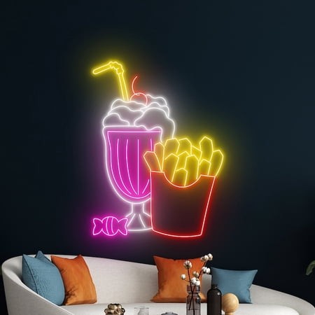 Handmadetneonsign Milkshake French Fries Neon Sign  Milkshake Neon Sign  French Fries Neon Light