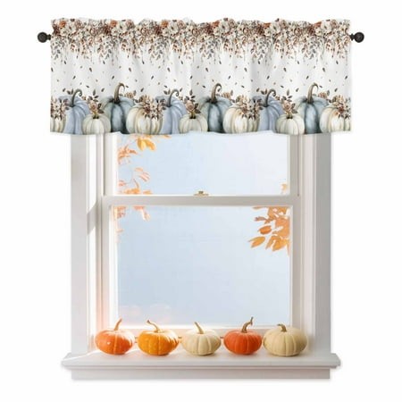 Watercolor Pumpkin Valances for Windows  54 X 18in  Fall Rose Fallen Leaves Thanksgiving Rod Pocket Kitchen Valance Curtain Light Filtering Window Tre