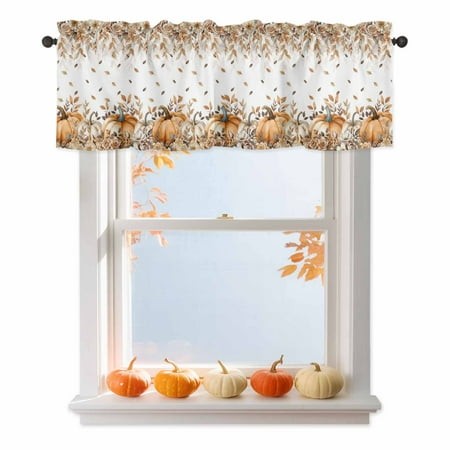 Thanksgiving Pumpkin Valances for Windows  54 X 18in  Fall Watercolor Rose Fallen Leaves Rod Pocket Kitchen Valance Curtain Light Filtering Window Tre