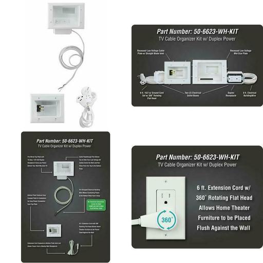 Datacomm Electronics 50-3323-Wh-Kit Flat Panel TV Cable Organizer Kit with Power