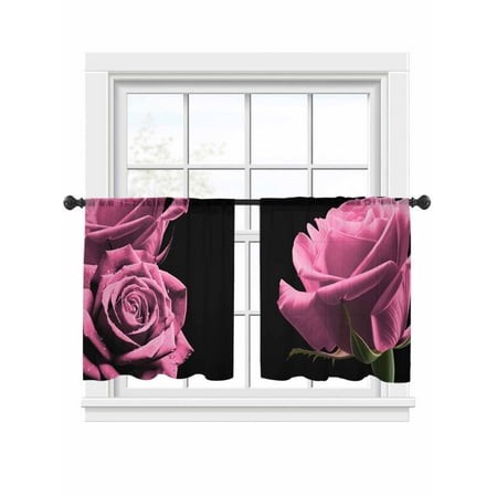 Pink Rose Sheer Curtains for Living Room Bedroom  Light-filtering Sheer Curtain  Vintage Flower Garden Abstract Classic LigRod Pocket Voile Window Tre