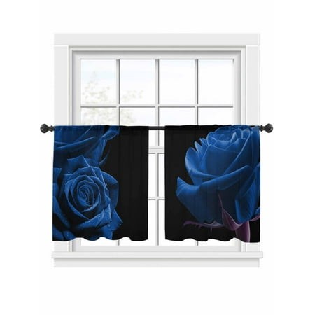 Blue Rose Sheer Curtains for Living Room Bedroom  Light-filtering Sheer Curtain  Vintage Flower Garden Abstract Classic LigRod Pocket Voile Window Tre