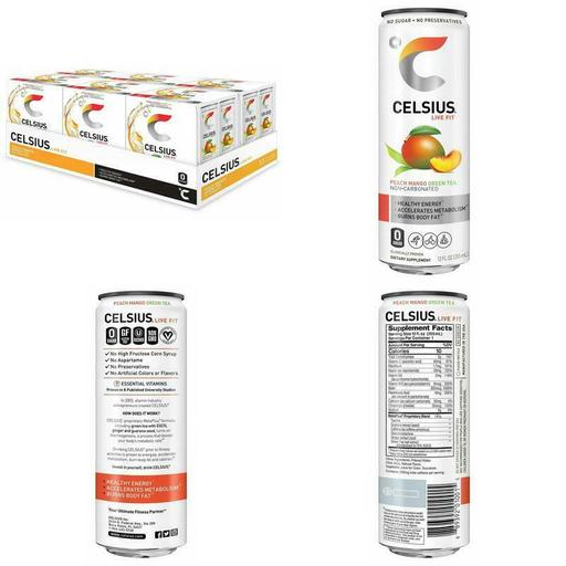 Celsius Peach Mango Green Tea Non-Carbonated Fitness Drink, Zero Sugar, 12Oz. Sl