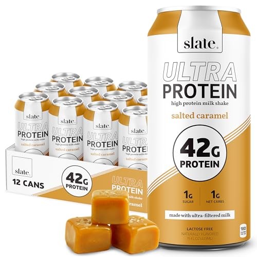 Slate Milk -Ultra Protein Shake-Salted Caramel-42g Protein,1g Sugar,180 Calories,1g Net Carbs-Lactose Free,No Added Sugar-Made with Ultra Filtered Mil