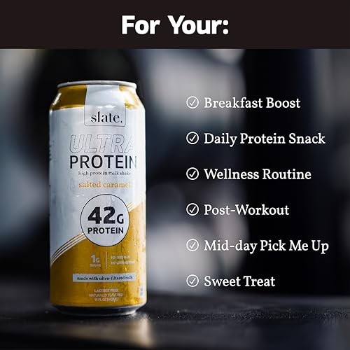 Slate Milk -Ultra Protein Shake-Salted Caramel-42g Protein,1g Sugar,180 Calories,1g Net Carbs-Lactose Free,No Added Sugar-Made with Ultra Filtered Mil thumbnail