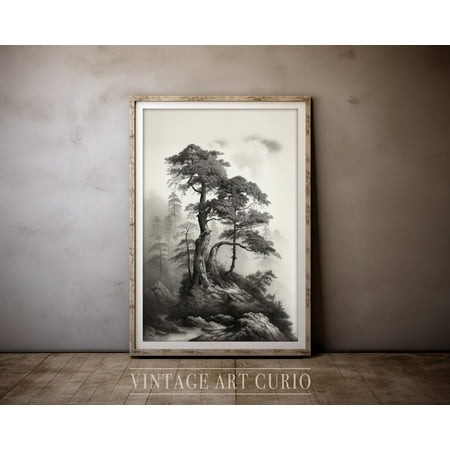 Landscape Sketch  Rustic Country Farmhouse Decor  Vintage Etching Drawing  Antique Scenery Art Print Home Decor #2658  24x36 UNFRAMED