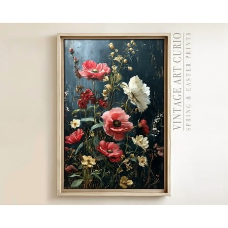 Moody Floral Wall Art Print  Romantic Vintage Flowers  Dark Academia Decor  Victorian Gothic Botanical Art for Bedroom  Spea070 Home Decor #3119  16x2