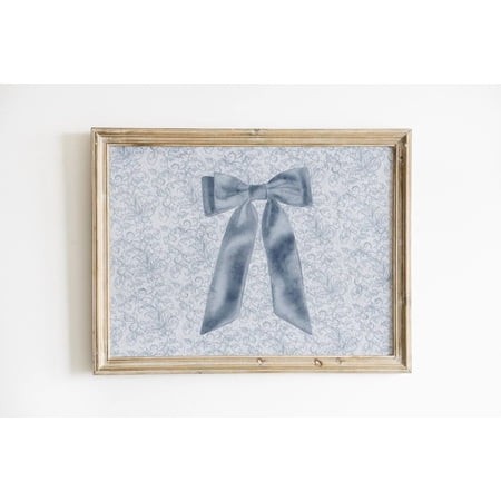 Pretty Blue Bow Print  Blue Bow Wall Art  Horizontal Vintage Wall Art for Nursery/Bedroom  or Home Decor #2292  8x12 UNFRAMED