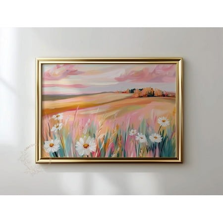 Autumn Daisy Field Wall Art  Warm Fall Landscape Floral Print Home Decor #2313  Unframed Canvas Size 12x18